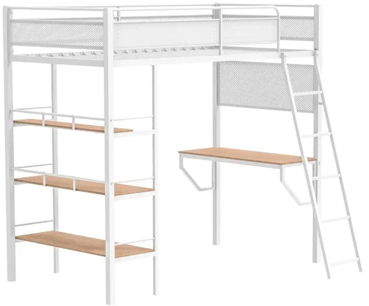 Campus - 3-Shelf Metal Twin Workstation Loft Bed