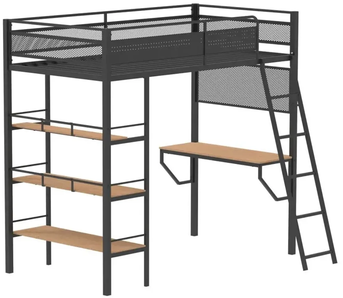 Campus - 3-Shelf Metal Twin Workstation Loft Bed
