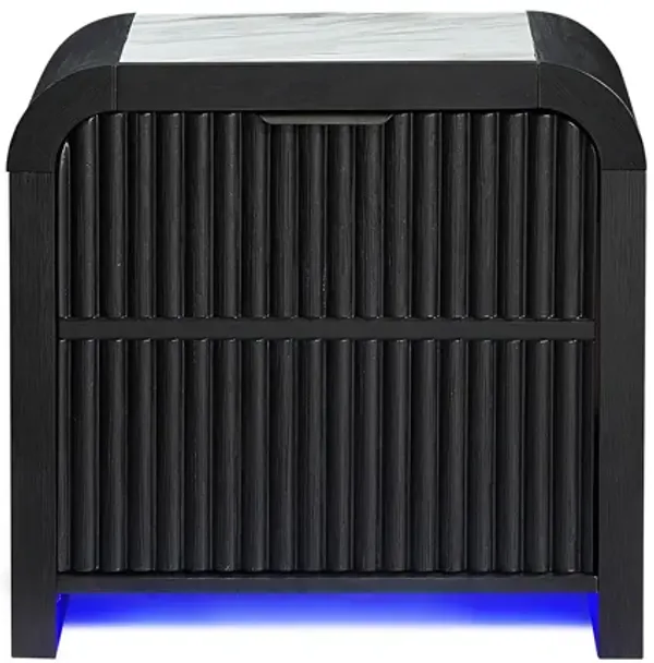 Beverly - Nightstand With Cooler And Speaker, LED Light, Rounded Sides - Black White