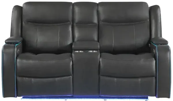 Blanca - Power Console Reclining Loveseat With LED Lights, Power Headrest And Speakers - Charcoal