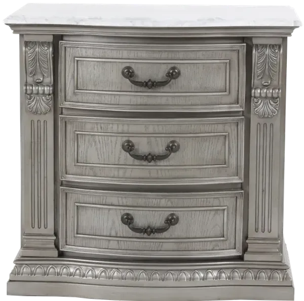 Platinum 3-Drawer Nightstand with Marble Top