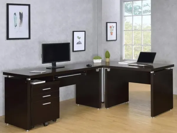 Skylar - L-Shape Desk With Mobile File Cabinet - Cappuccino