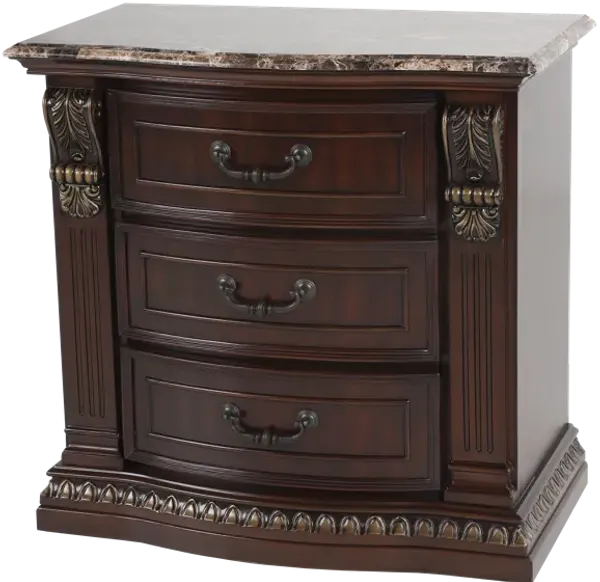 Cherry 3-Drawer Nightstand with Cherry Marble Top