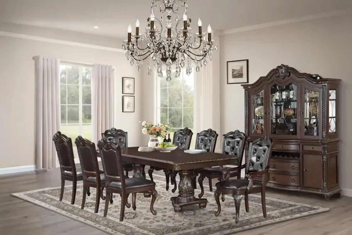 Dark Cherry Lighted China Cabinet — Buffet & Hutch, Ornate Carvings