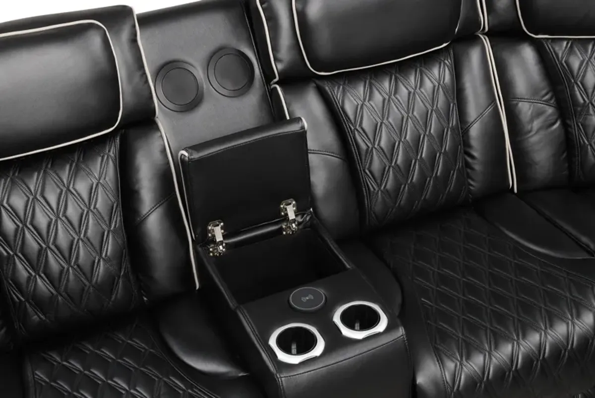 Black Power Reclining Sectional w/ Massage, LED, Bluetooth Speakers & Wireless Charging