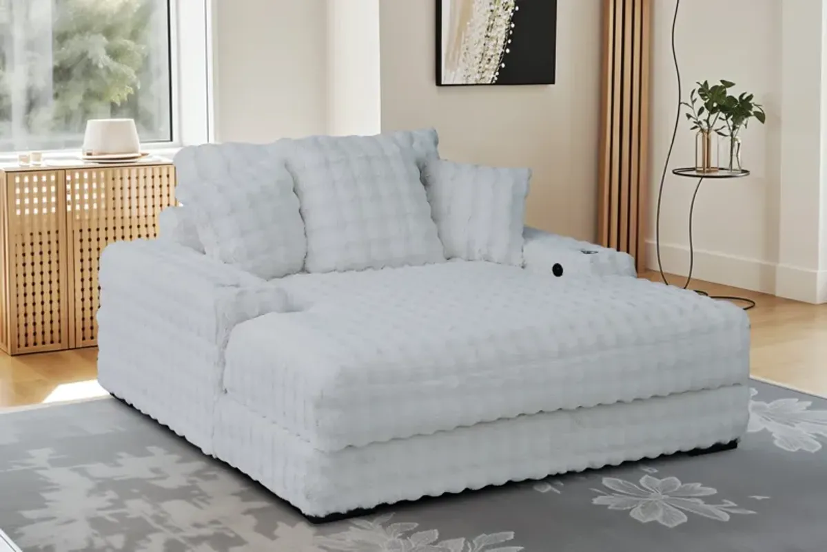 Cream Velvet Chaise Lounge with Dual Cupholders & USB Charging Ports