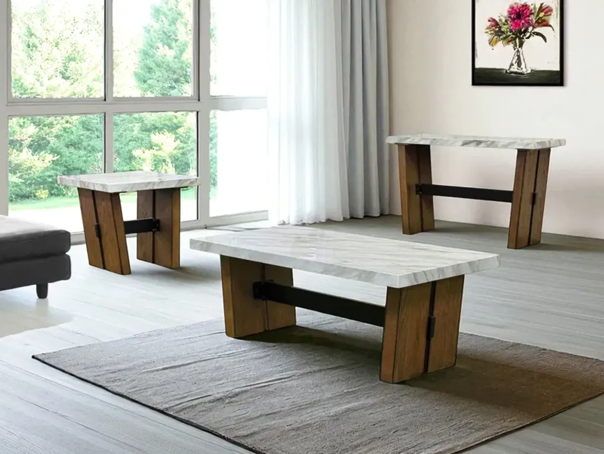 Modern Rustic 3 Piece Coffee Table Set with Faux-Marble Tops