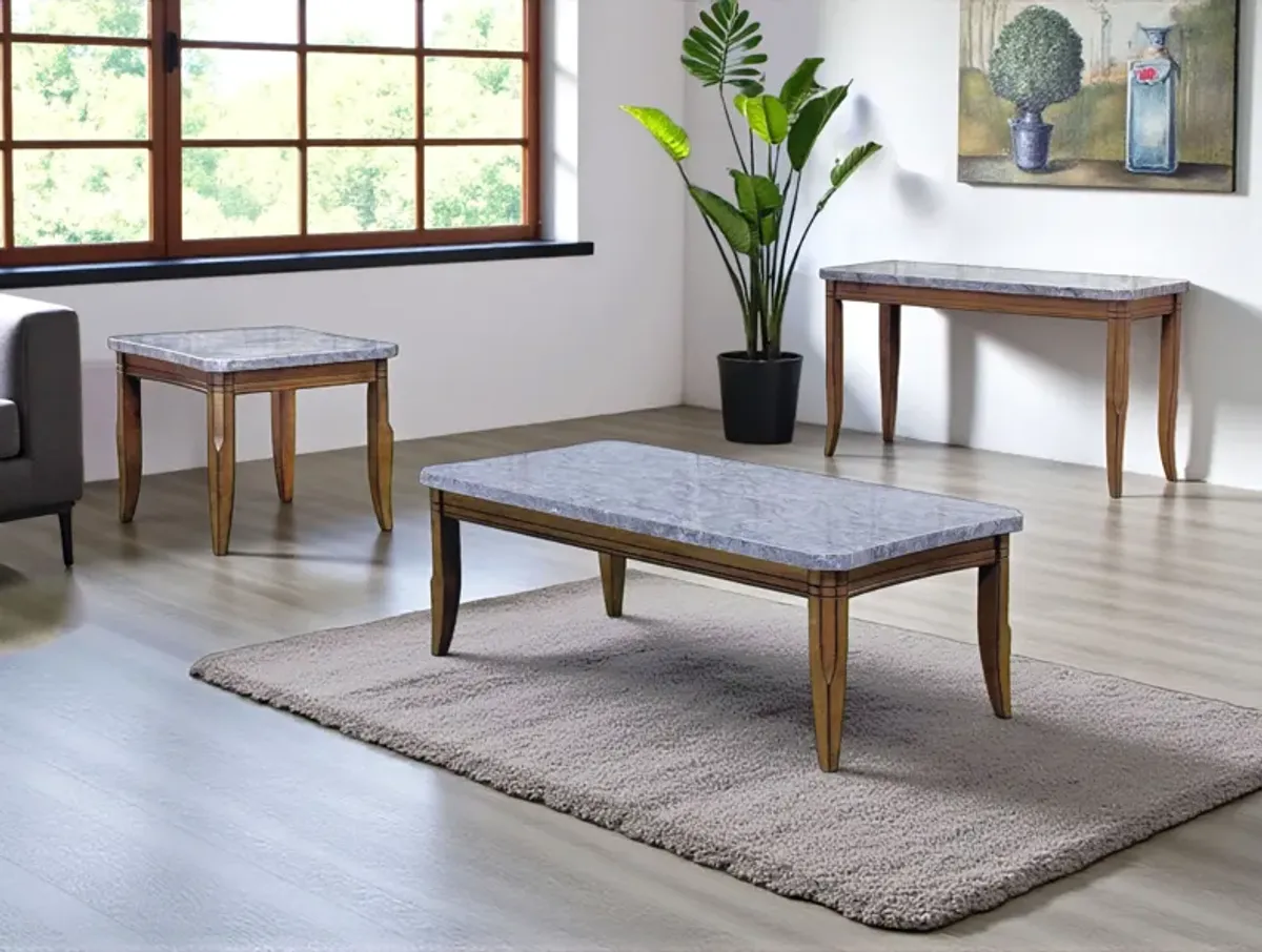 Transitional 3-Piece Coffee Table Set with Gray Faux-Marble Tops