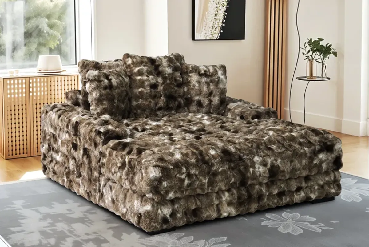 Bubble Dark Brown Velvet Chaise Lounge with Dual Cupholders & USB Charging Ports