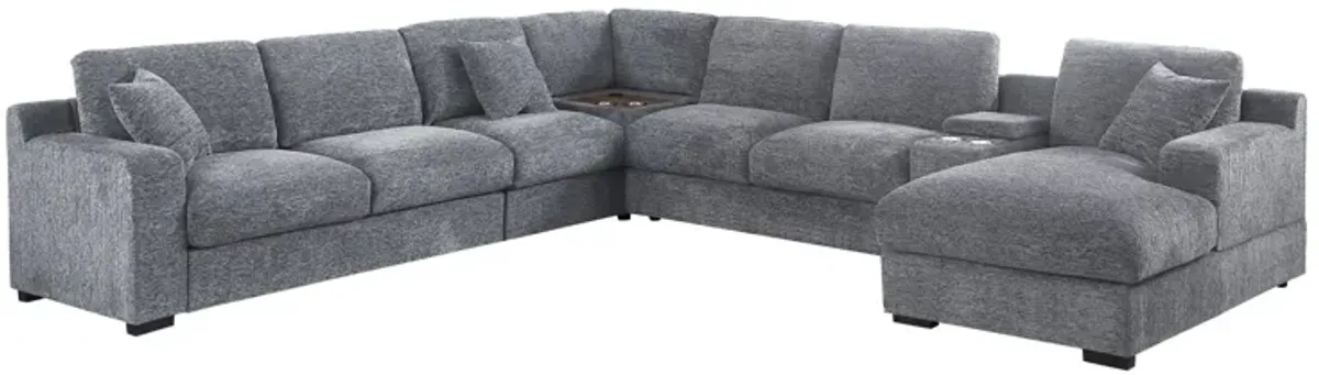 Celine - Chenille Fabric Corner Sectional Sofa With Right-Facing Chaise, Cupholders, And Charging Ports