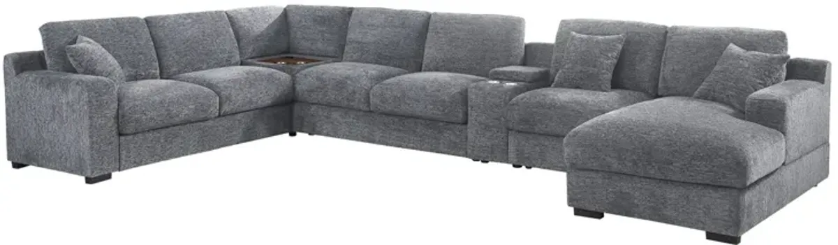 Celine - Chenille Fabric Corner Sectional Sofa With Right-Facing Chaise, Cupholders, And Charging Ports