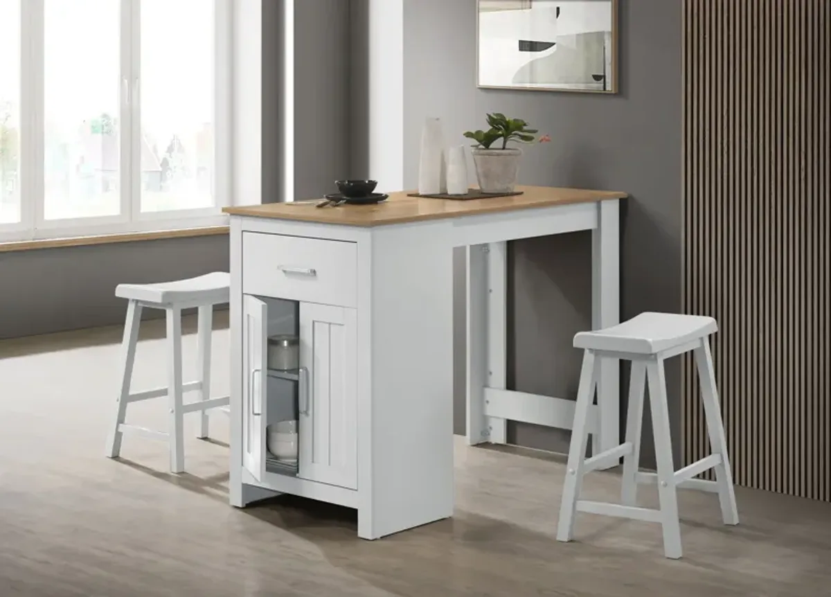 Alonzo - Small Space Counter Height Dining Table With Cabinet, Drawer, And 2 Ergonomic Counter Stools (Set of 3)