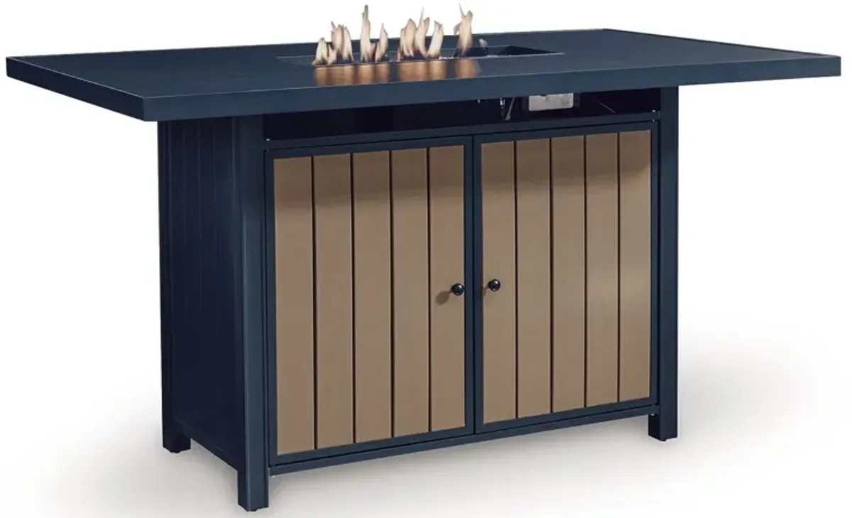 East Beach - Rectangular Bar Table With Fire Pit - Blue
