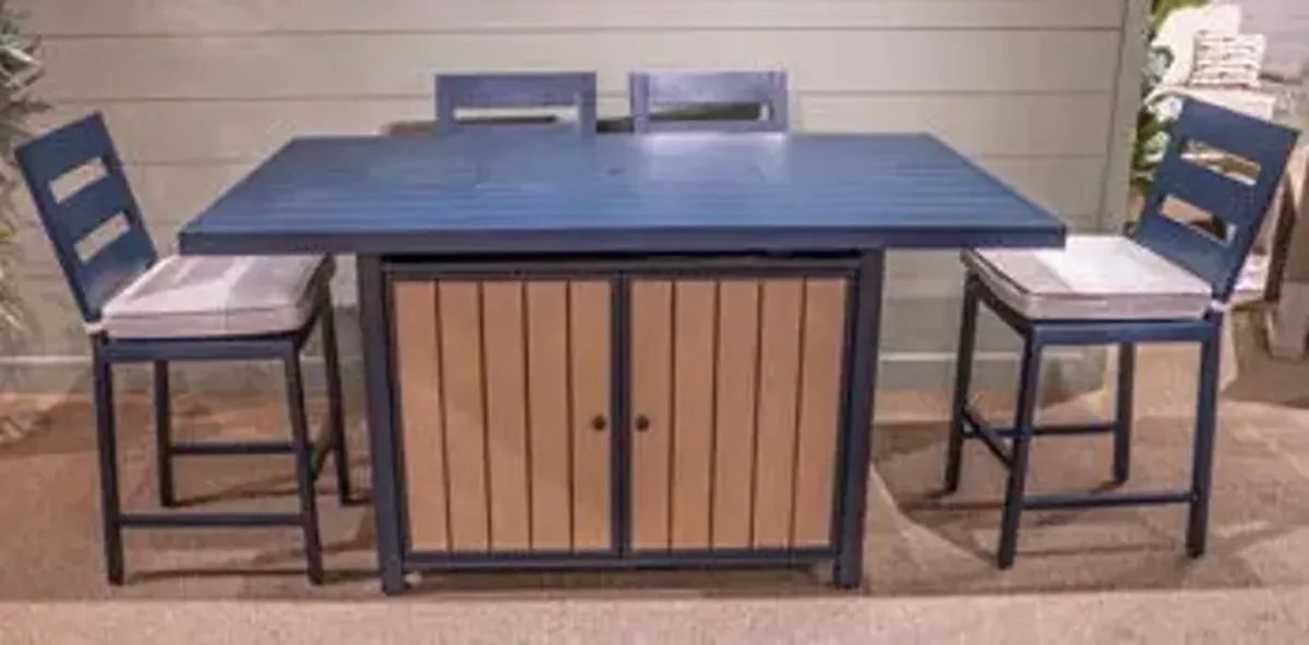 East Beach - Rectangular Bar Table With Fire Pit - Blue