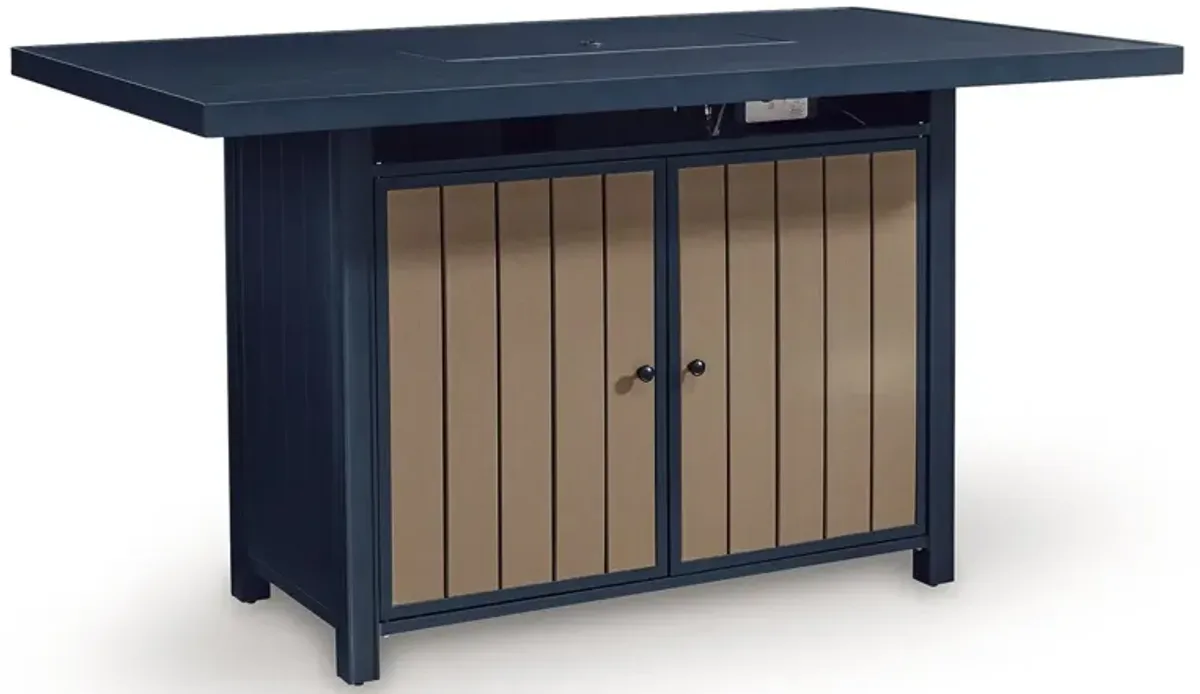East Beach - Rectangular Bar Table With Fire Pit - Blue