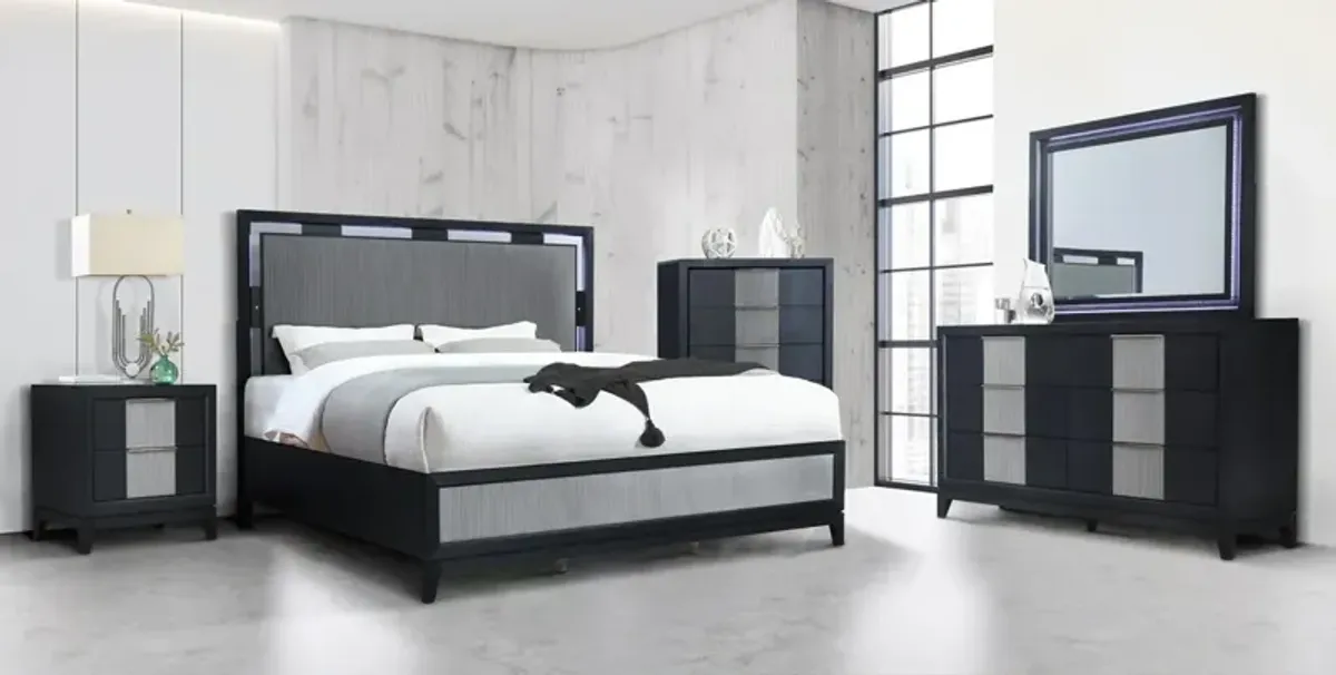 Modern Black Nightstand with Fluted Drawer Fronts & Full-Extension Glides