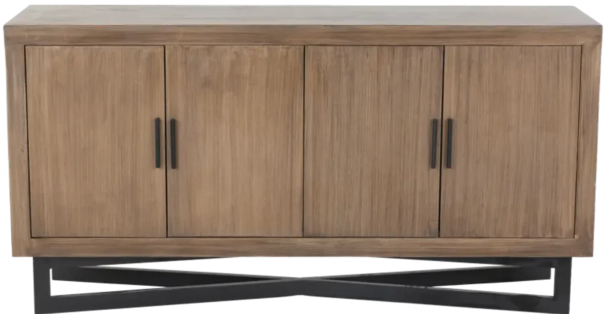 Modern Wood 4-Door Console Table with Black Metal Base