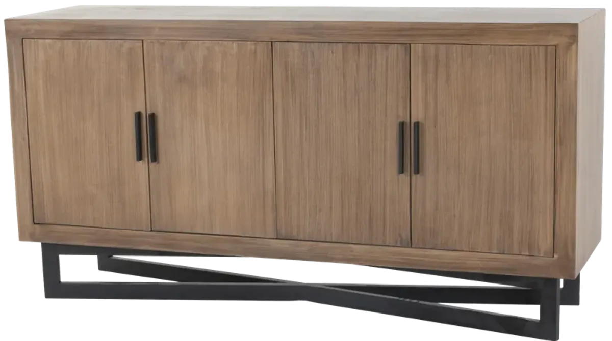 Modern Wood 4-Door Console Table with Black Metal Base