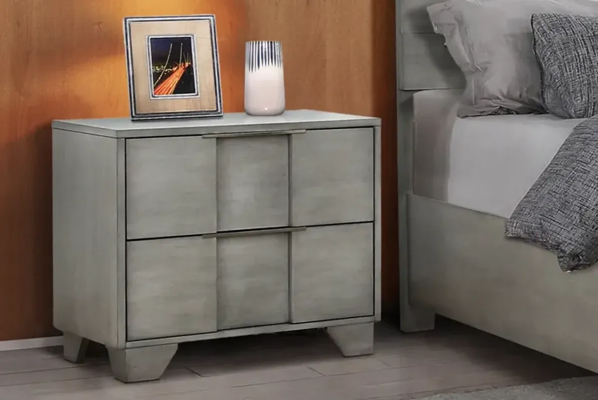 Modern Light Gray 2-Drawer Nightstand with Nickel Hardware