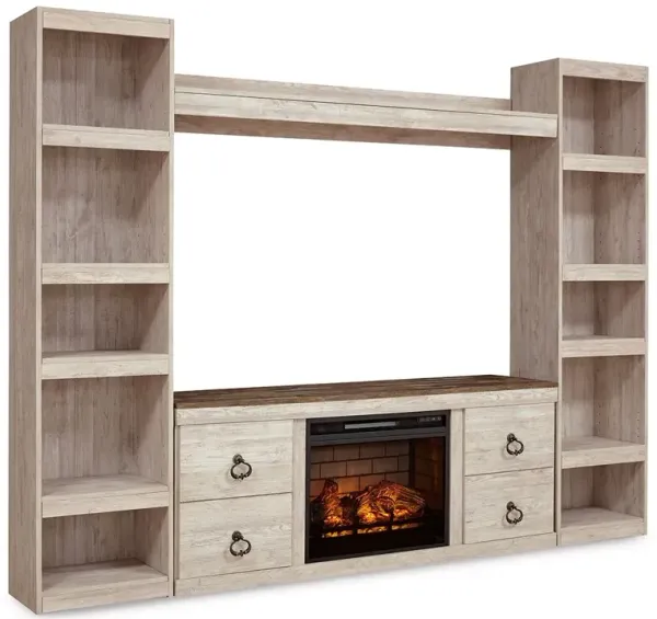 Willowton - 5-Piece Entertainment Center With Electric Fireplace - Whitewash