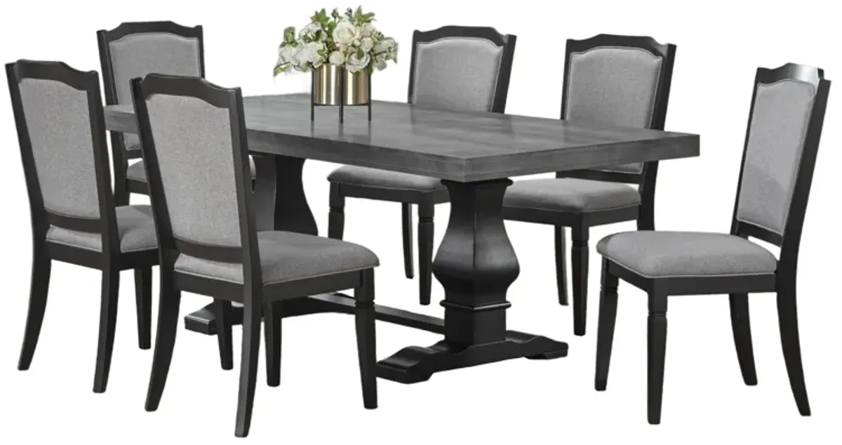 7-Pc Concrete-Look & Black Dining Set with Upholstered Chairs