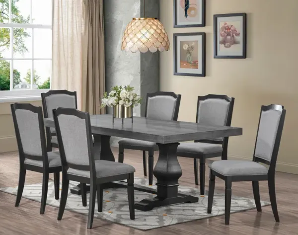7-Pc Concrete-Look & Black Dining Set with Upholstered Chairs