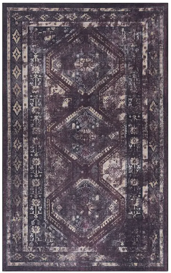 Maval - 5' X 8' Washable Area Rug - Black / Burgundy