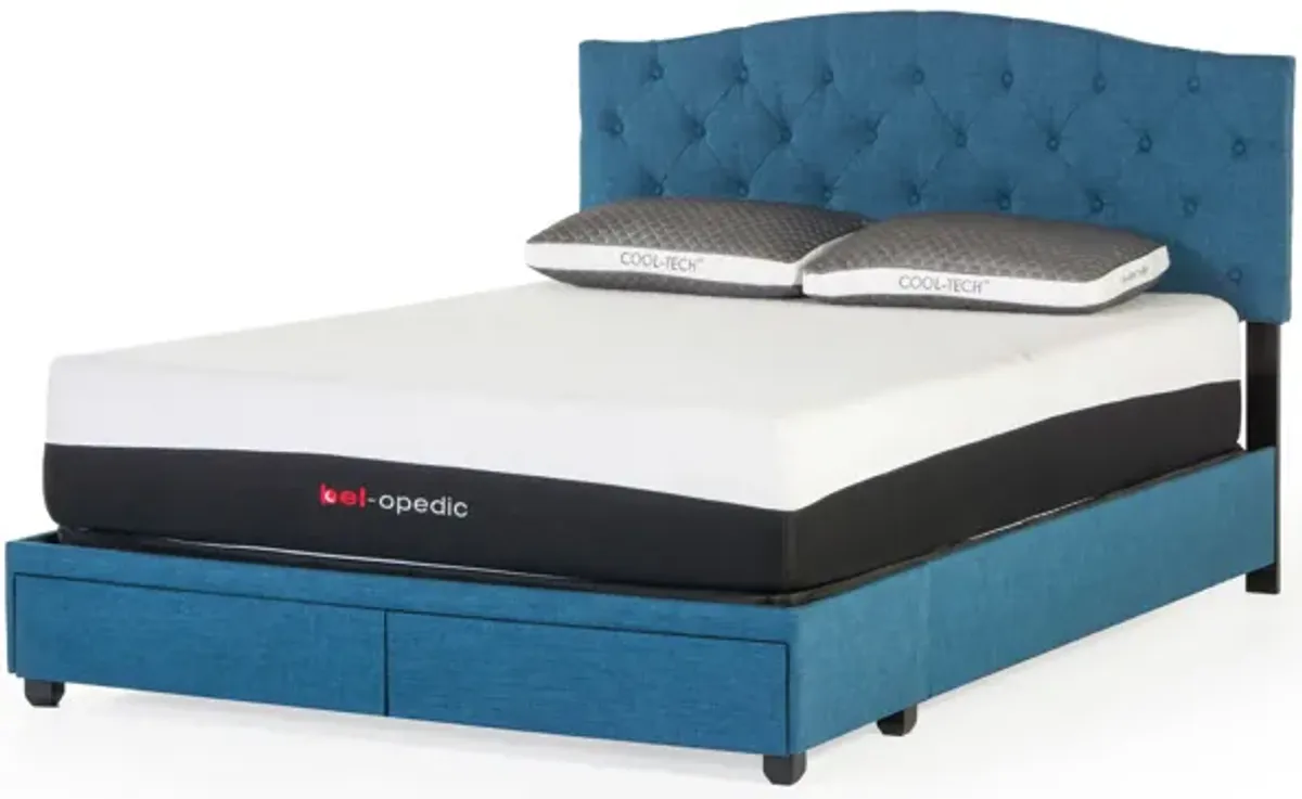 Blue Tufted Upholstered Storage Platform Bed with Drawers