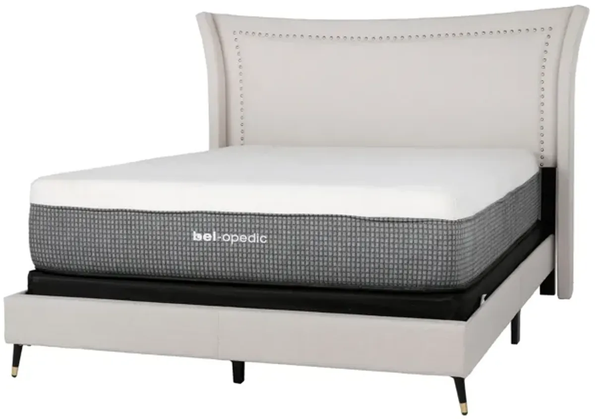 Fog Upholstered Wingback Bed with Nailhead Trim