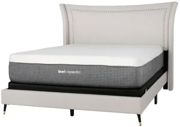 Fog Upholstered Wingback Bed with Nailhead Trim