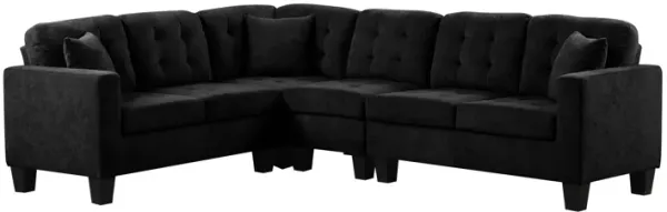 Logan Black Tufted L-Shaped Sectional Sofa