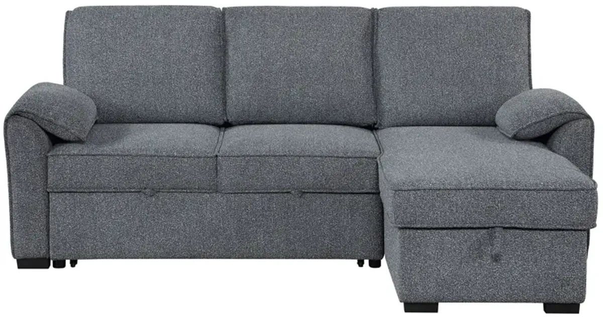 Rebecca - Sofa With Pull Out Bed, Storage Chaise, USB And Cup Holders - Dark Gray