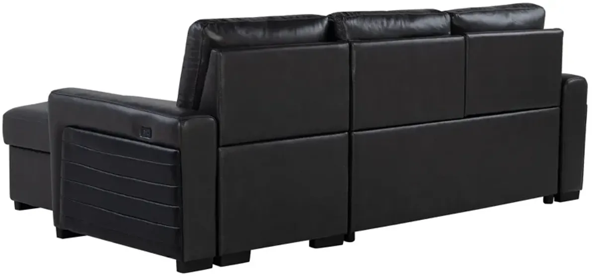 Montero - Sofa With Pull Out Bed, Drop Down Table, USB And Cup Holders, Storage Chaise - Charcoal Black