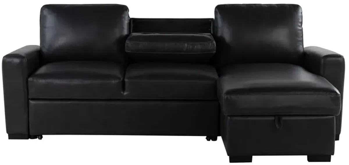 Montero - Sofa With Pull Out Bed, Drop Down Table, USB And Cup Holders, Storage Chaise - Charcoal Black