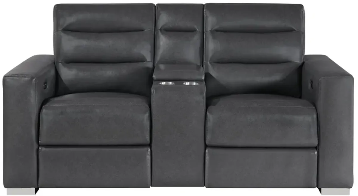 Yamein - Power Reclining Loveseat With Bookcase Arms And LED Lights - Charcoal