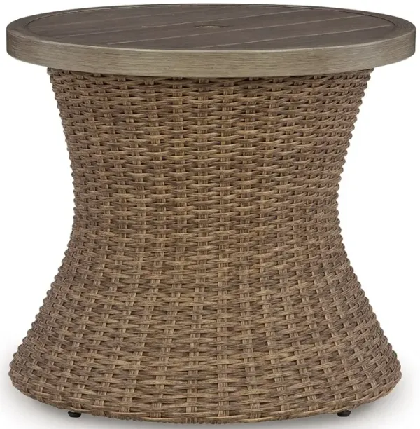 Laguna Heights - Round End Table With Umbrella Option - Beige