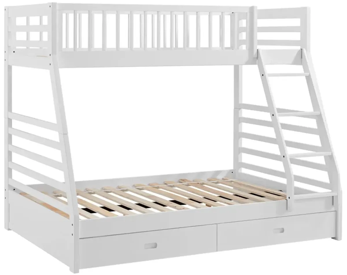 White Twin Over Full Bunk Bed with Storage Drawers