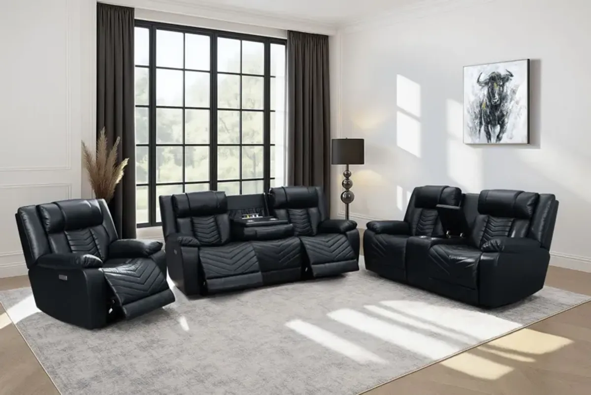 Contemporary 3-Piece Black Power Reclining Living Room Set