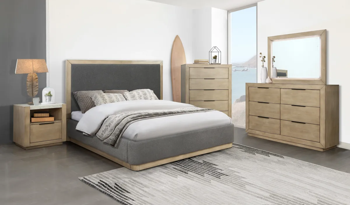 Modern Light Gray Upholstered 6-Piece Bedroom Set