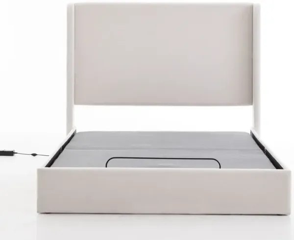 Caron - Queen Size Upholstered Wingback Bed With Adjustable Base Bundle Set - Ivory