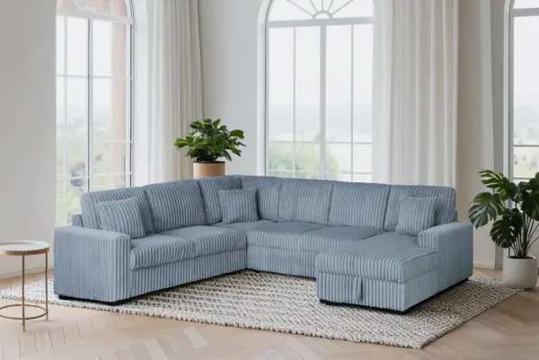Gray Coduroy 4-Piece Sectional Sofa with Right Chaise