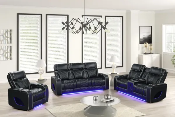 Black Dual Power Reclining 3-Piece Living Room Set with LED, Speakers & Wireless Charging