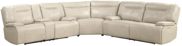 Cream Top Grain Leather Power Reclining Sectional with Console & Wireless Charging