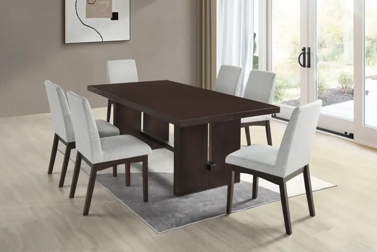 7-Piece Wenge Rectangular Dining Set with Upholstered Side Chairs