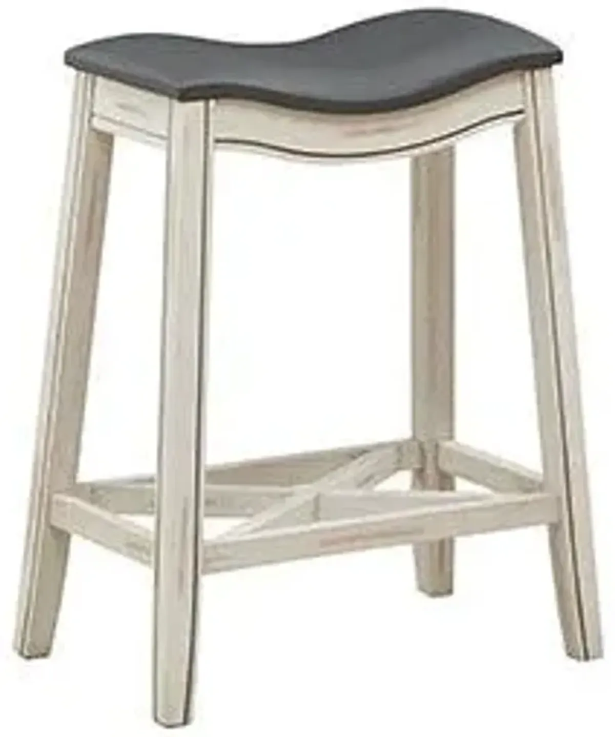 24" Antique White Saddle Counter Stool with Black Seat