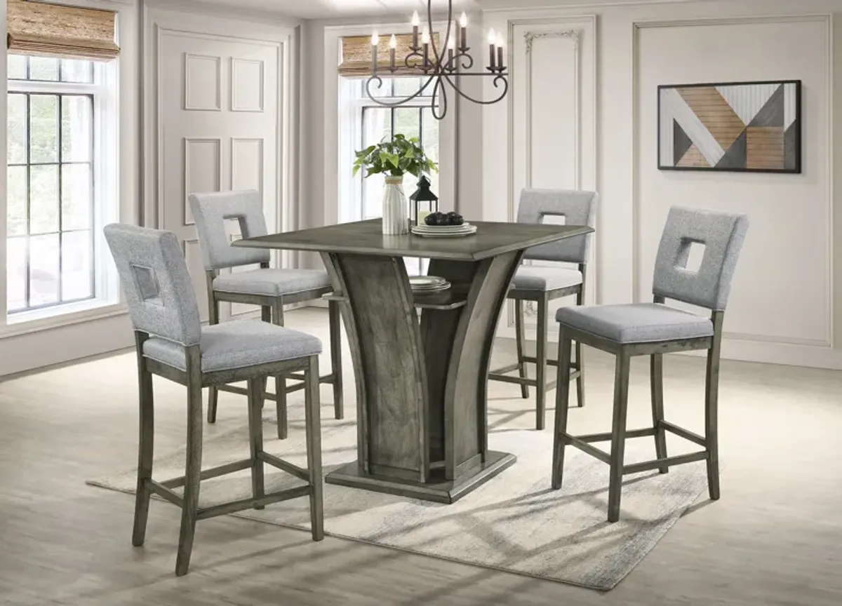Antique Grey 5-Piece Counter Height Pub Dining Set with Upholstered Stools