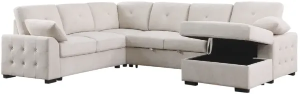 Nyhan - Upholstered Corner Sectional With Pull Out Loveseat And Storaged Chaise