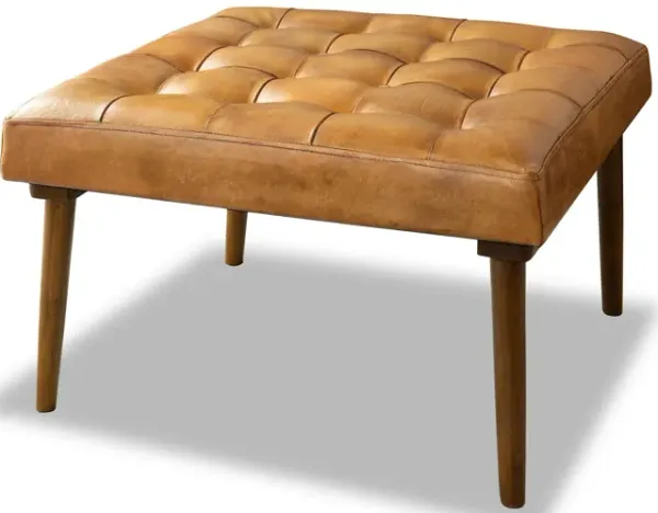 Mark - Tufted Square Genuine Leather Upholstered Ottoman