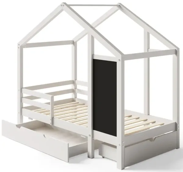 House Bed With Blackboard And Drawers