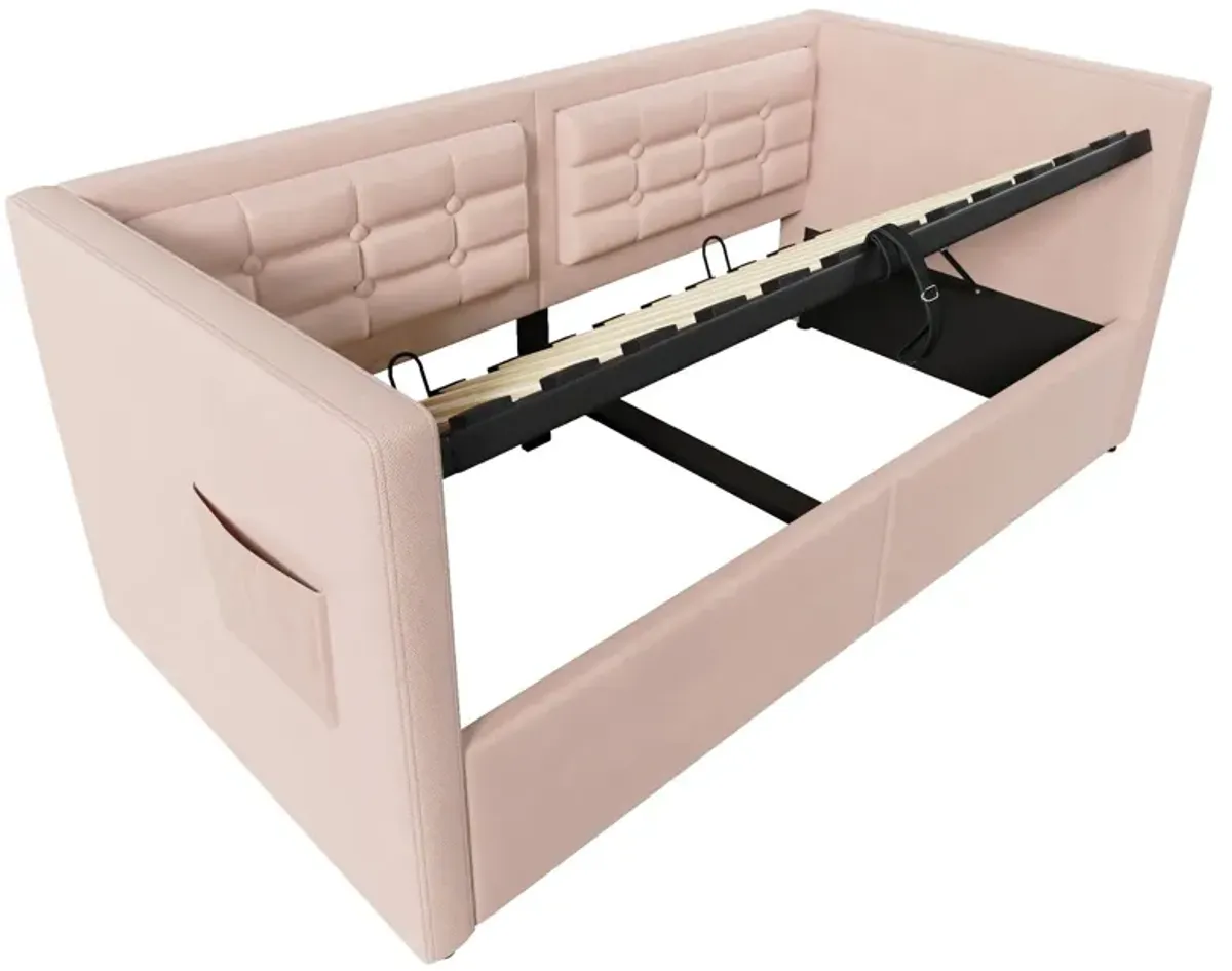 Upholstered Hydraulic Storage Daybed With USB & Type C Charging